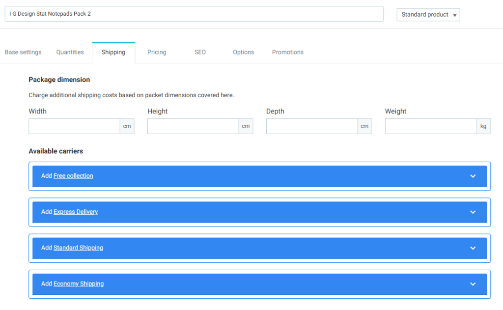 Scoopton Product Shipping Settings